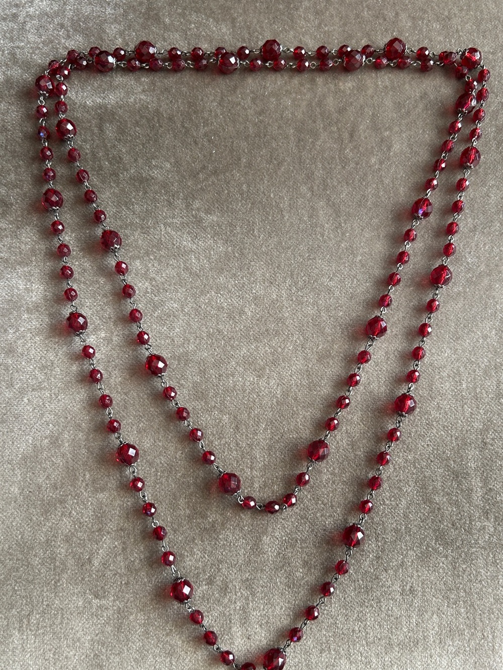 Vintage Red Faceted Beaded 60” Long Necklace